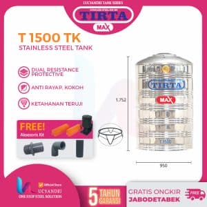 tangki air tirta 1500 liter tanpa kaki stainless steel