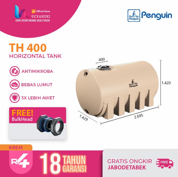 tangki air penguin th 400 ukuran 4000 liter oren tangki air penguin th 400 ukuran 4000 liter krem