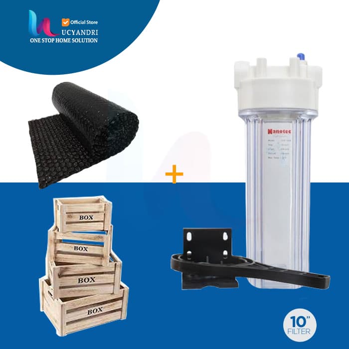 tabung filter air nanotech 10 inch packing kayu dan bubble housing filter air nanotech 10 inch