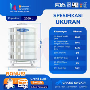 spesifikasi tangki air grand stainless steel 2000 liter