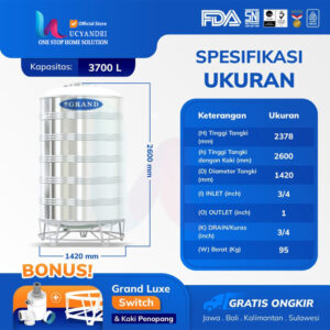 spesifikasi tangki air grand stainless steel 3700 liter