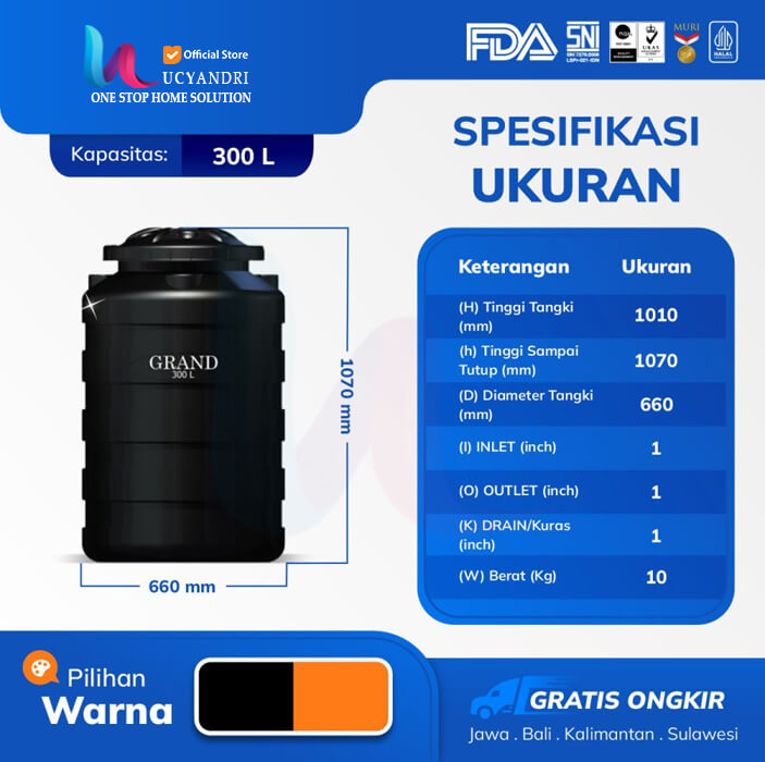 tangki air grand gbl 300 liter tangki air grand gbl 300 liter spesifikasi