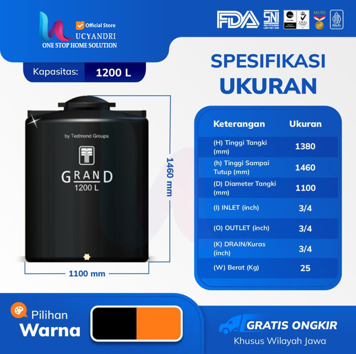 tangki air grand gta 1200 liter tangki air grand gta 1200 liter spesifikasi