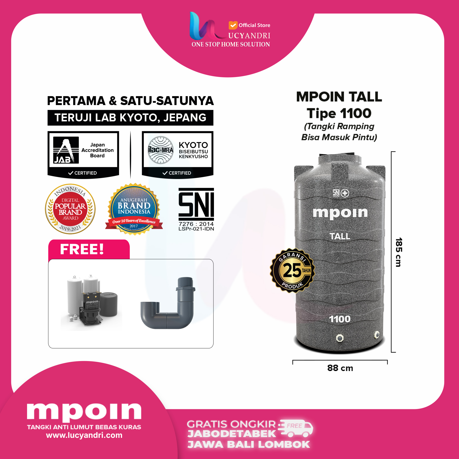 tangki air mpoin plus 1100 tall hitam tangki air mpoin plus 1100 tall - granite